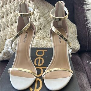 Bebe White and Gold Elegant Heels
